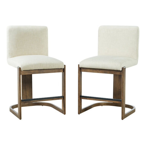 English Elm Modern Linen Upholstered Counter Stools Set of 2 with Rubberwood Legs for Kitchen Island Beige,Walnut N762P395711D