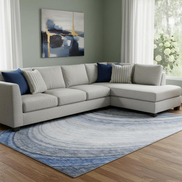 HomeRoots 8' X 10' Ombre Area Rug in Blue, Ivory & Gray - Durable, UV-Protected, Washable for Homes & Outdoors 650300