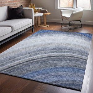 HomeRoots 8' X 10' Ombre Area Rug in Blue, Ivory & Gray - Durable, UV-Protected, Washable for Homes & Outdoors 650300