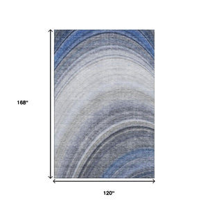 HomeRoots 10' Modern Blue Ivory Gray Ombre Washable Area Rug - UV Protected, Stain Resistant, Durable Design 650302
