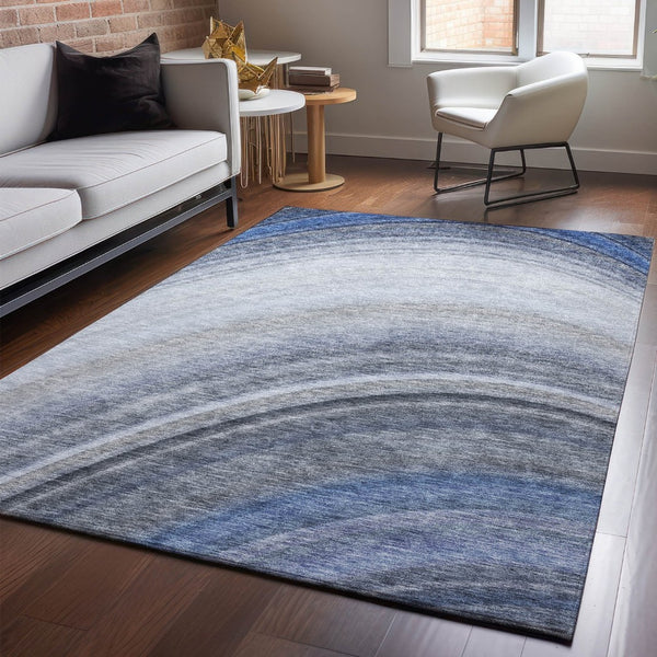 HomeRoots 10' Modern Blue Ivory Gray Ombre Washable Area Rug - UV Protected, Stain Resistant, Durable Design 650302