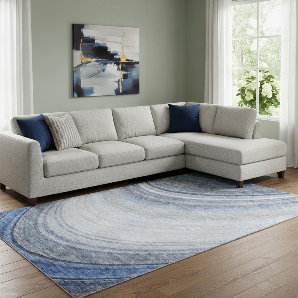 HomeRoots 10' Modern Blue Ivory Gray Ombre Washable Area Rug - UV Protected, Stain Resistant, Durable Design 650302