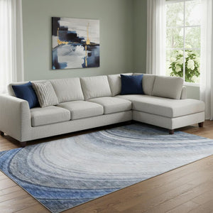 HomeRoots 10' Modern Blue Ivory Gray Ombre Washable Area Rug - UV Protected, Stain Resistant, Durable Design 650302