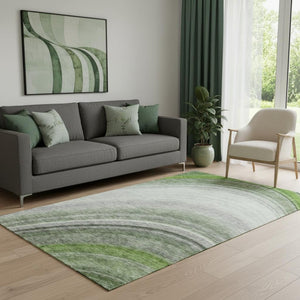 HomeRoots 5' X 8' Washable Ombre Area Rug in Green, Ivory & Gray – UV Protected, Soft, & Easy to Care For! 650304