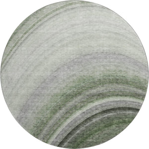HomeRoots 8' Ombre Round Rug in Green, Ivory, Gray - Washable, UV Protected, Durable for Homes with Kids & Pets 650305