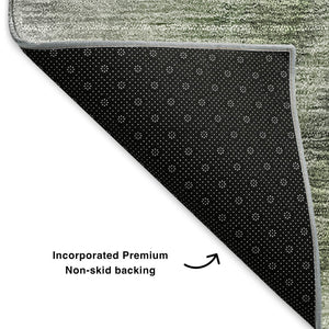 HomeRoots 8' Ombre Round Rug in Green, Ivory, Gray - Washable, UV Protected, Durable for Homes with Kids & Pets 650305