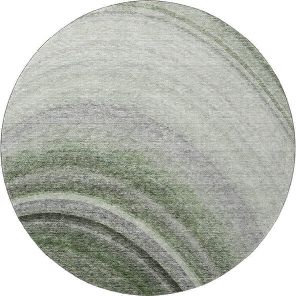 HomeRoots 8' Ombre Round Rug in Green, Ivory, Gray - Washable, UV Protected, Durable for Homes with Kids & Pets 650305