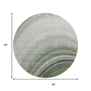 HomeRoots 8' Ombre Round Rug in Green, Ivory, Gray - Washable, UV Protected, Durable for Homes with Kids & Pets 650305