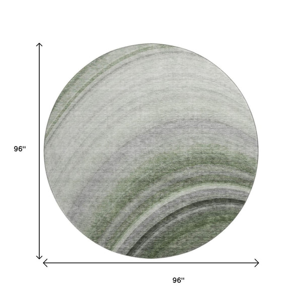 HomeRoots 8' Ombre Round Rug in Green, Ivory, Gray - Washable, UV Protected, Durable for Homes with Kids & Pets 650305