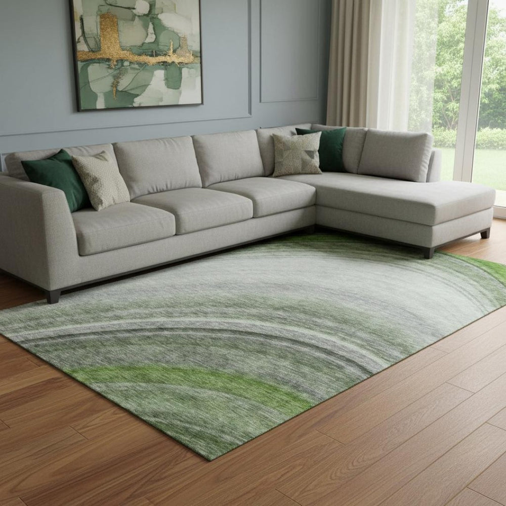 HomeRoots 8' X 10' Ombre Green Ivory Gray Washable Area Rug with UV Protection - Stylish & Durable Home Decor 650306