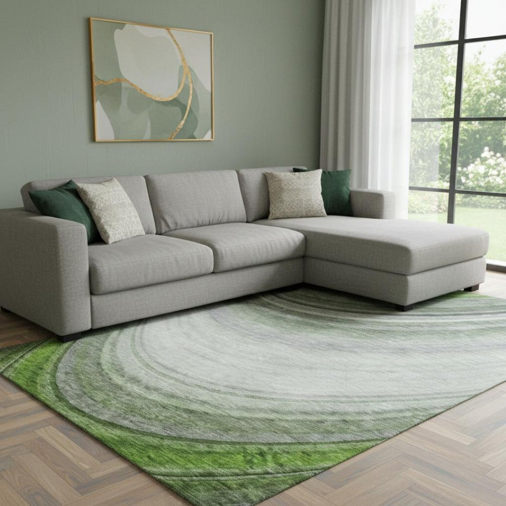 HomeRoots 9' Modern Ombre Area Rug in Green, Ivory & Gray - Washable, UV Protected & Stain Resistant Design 650307
