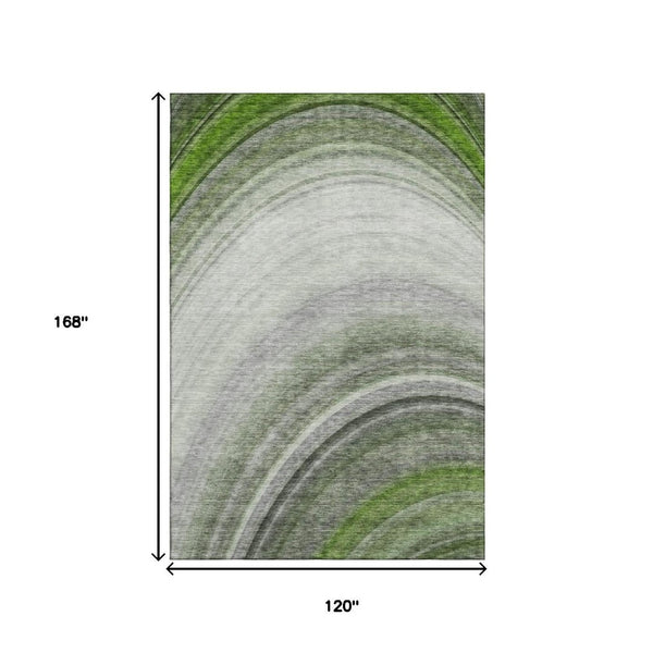 HomeRoots 10' X 14' Stylish Green Ivory Gray Ombre Washable Area Rug with UV Protection for Busy Homes 650308