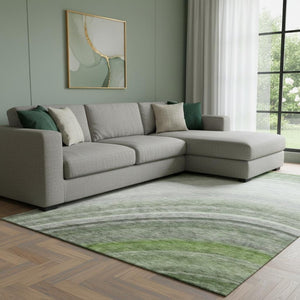 HomeRoots 10' X 14' Stylish Green Ivory Gray Ombre Washable Area Rug with UV Protection for Busy Homes 650308