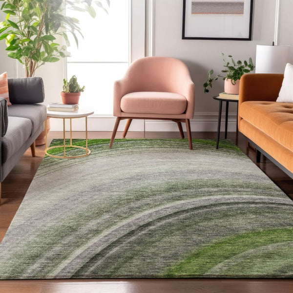 HomeRoots 10' X 14' Stylish Green Ivory Gray Ombre Washable Area Rug with UV Protection for Busy Homes 650308
