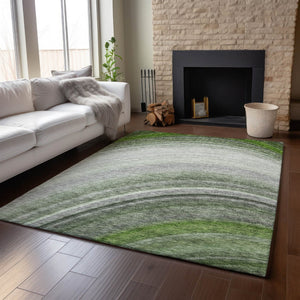 HomeRoots 10' X 14' Stylish Green Ivory Gray Ombre Washable Area Rug with UV Protection for Busy Homes 650308