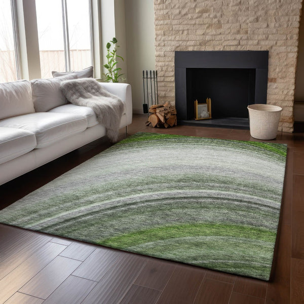 HomeRoots 10' X 14' Stylish Green Ivory Gray Ombre Washable Area Rug with UV Protection for Busy Homes 650308