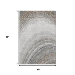 HomeRoots 5' X 8' Ombre Gray Ivory Beige Washable Area Rug with UV Protection - Stylish & Durable Design! 650310