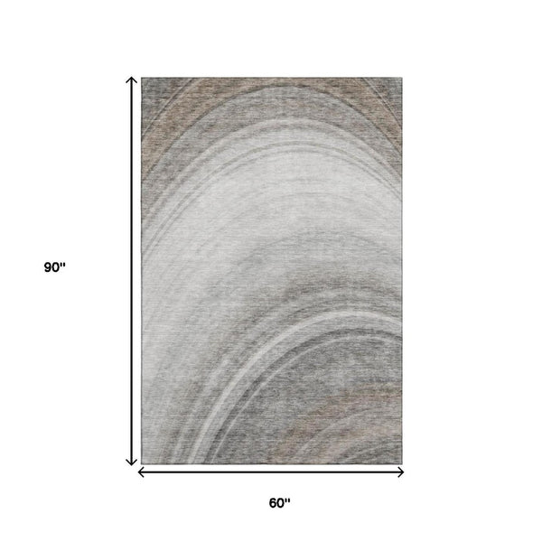HomeRoots 5' X 8' Ombre Gray Ivory Beige Washable Area Rug with UV Protection - Stylish & Durable Design! 650310