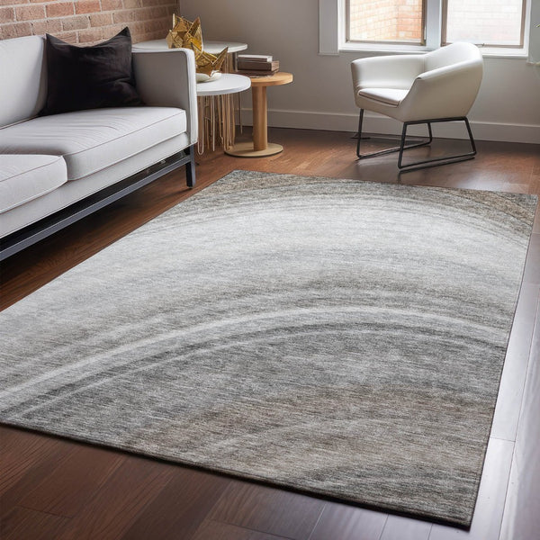HomeRoots 5' X 8' Ombre Gray Ivory Beige Washable Area Rug with UV Protection - Stylish & Durable Design! 650310