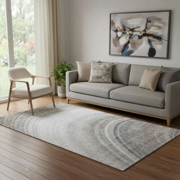 HomeRoots 5' X 8' Ombre Gray Ivory Beige Washable Area Rug with UV Protection - Stylish & Durable Design! 650310