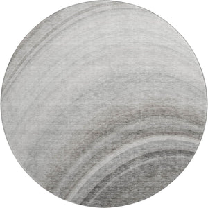 HomeRoots 8' Washable Gray Ivory Beige Ombre Round Rug - UV Protected, Stain Resistant, Modern Stylish Design 650311