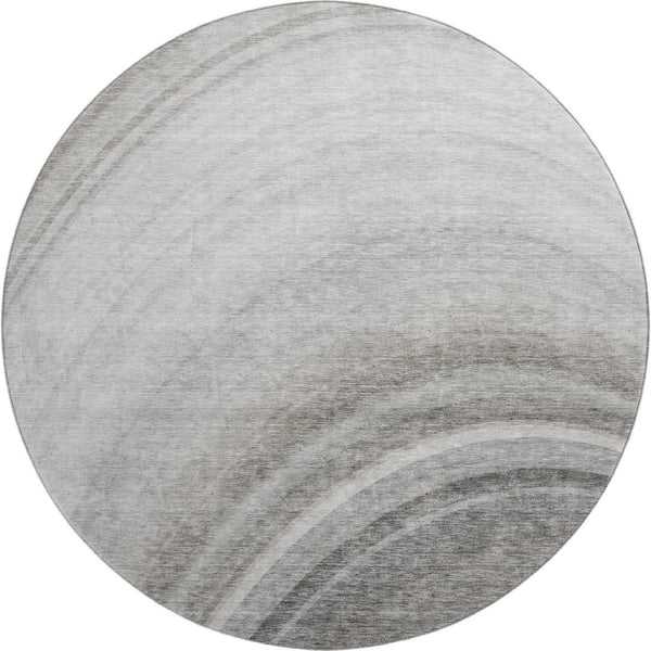 HomeRoots 8' Washable Gray Ivory Beige Ombre Round Rug - UV Protected, Stain Resistant, Modern Stylish Design 650311