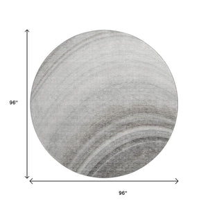 HomeRoots 8' Washable Gray Ivory Beige Ombre Round Rug - UV Protected, Stain Resistant, Modern Stylish Design 650311