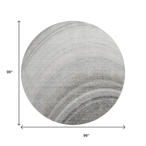 HomeRoots 8' Washable Gray Ivory Beige Ombre Round Rug - UV Protected, Stain Resistant, Modern Stylish Design 650311