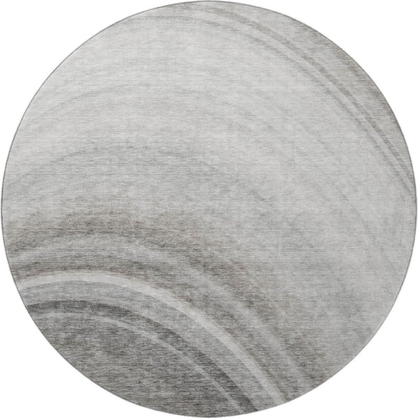 HomeRoots 8' Washable Gray Ivory Beige Ombre Round Rug - UV Protected, Stain Resistant, Modern Stylish Design 650311