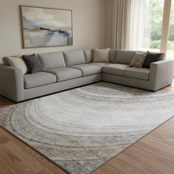 HomeRoots 8' X 10' Washable Ombre Area Rug in Gray, Ivory & Beige - UV Protected, Stain-Resistant, Stylish Decor 650312