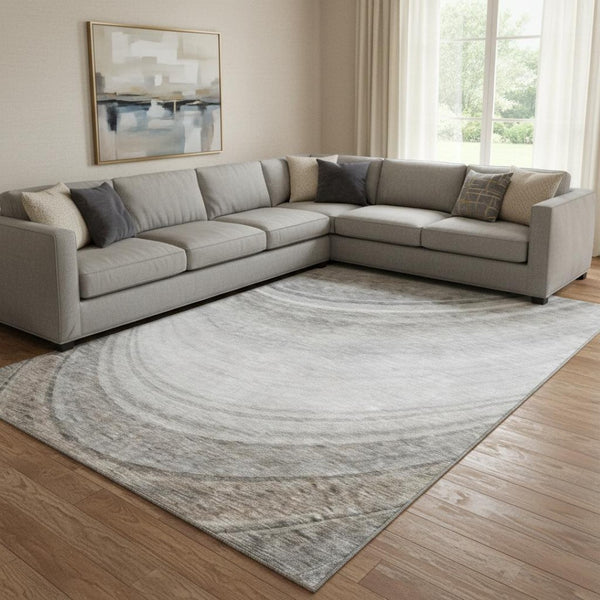 HomeRoots 9' X 12' Washable Gray Ivory Beige Ombre Area Rug – Stylish, Durable, UV-Protected for Homes & Kids 650313