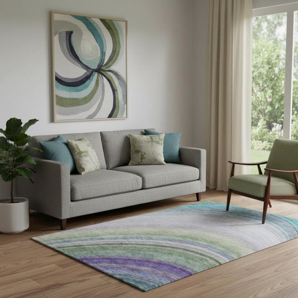 HomeRoots 5' X 8' Vibrant Teal Purple Green Ombre Washable Area Rug with UV Protection for High-Traffic Areas 650316