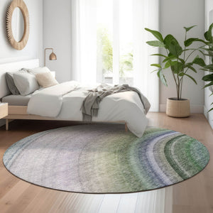 HomeRoots 8' Vibrant Teal, Purple & Green Ombre Washable Round Rug with UV Protection for Busy Homes 650317