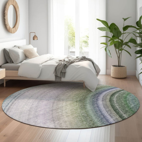 HomeRoots 8' Vibrant Teal, Purple & Green Ombre Washable Round Rug with UV Protection for Busy Homes 650317