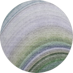 HomeRoots 8' Vibrant Teal, Purple & Green Ombre Washable Round Rug with UV Protection for Busy Homes 650317