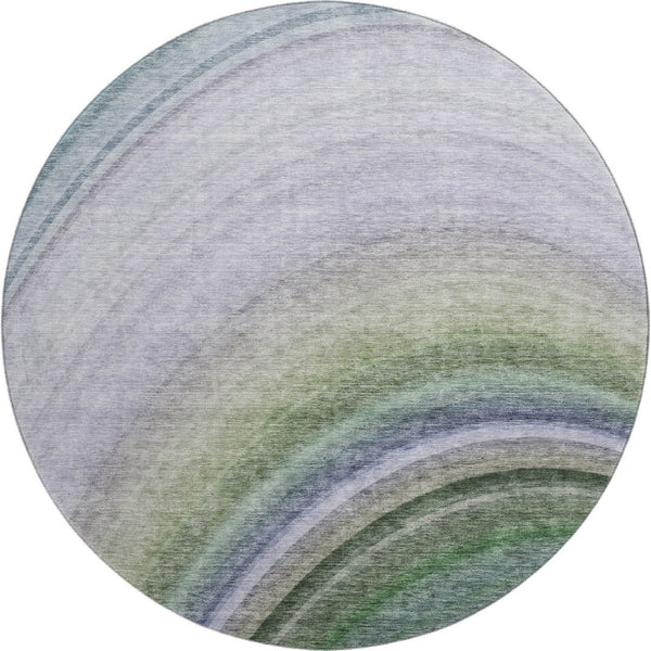 HomeRoots 8' Vibrant Teal, Purple & Green Ombre Washable Round Rug with UV Protection for Busy Homes 650317