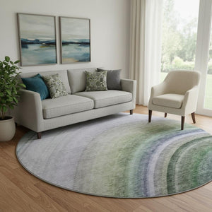 HomeRoots 8' Vibrant Teal, Purple & Green Ombre Washable Round Rug with UV Protection for Busy Homes 650317