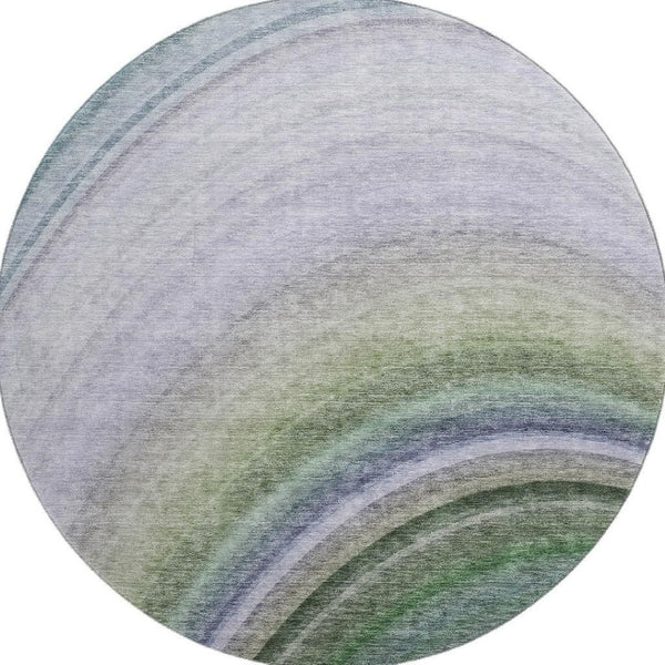 HomeRoots 8' Vibrant Teal, Purple & Green Ombre Washable Round Rug with UV Protection for Busy Homes 650317