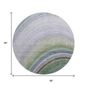 HomeRoots 8' Vibrant Teal, Purple & Green Ombre Washable Round Rug with UV Protection for Busy Homes 650317