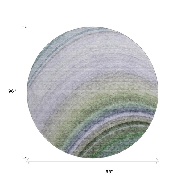 HomeRoots 8' Vibrant Teal, Purple & Green Ombre Washable Round Rug with UV Protection for Busy Homes 650317