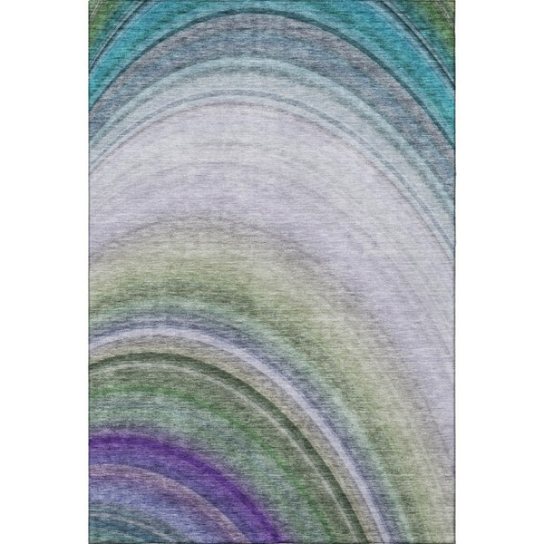 HomeRoots 8' Teal, Purple & Green Ombre Washable Area Rug - Durable, UV-Protected, Stain-Resistant Design! 650318