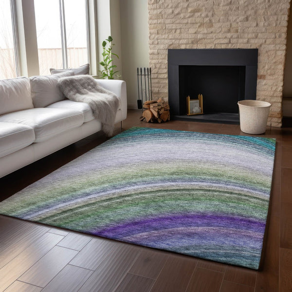 HomeRoots 8' Teal, Purple & Green Ombre Washable Area Rug - Durable, UV-Protected, Stain-Resistant Design! 650318