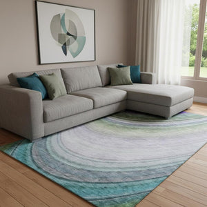HomeRoots 8' Teal, Purple & Green Ombre Washable Area Rug - Durable, UV-Protected, Stain-Resistant Design! 650318