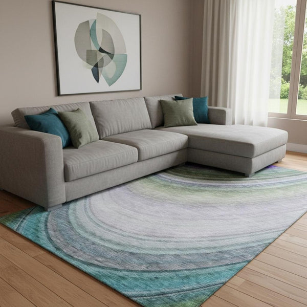 HomeRoots 8' Teal, Purple & Green Ombre Washable Area Rug - Durable, UV-Protected, Stain-Resistant Design! 650318