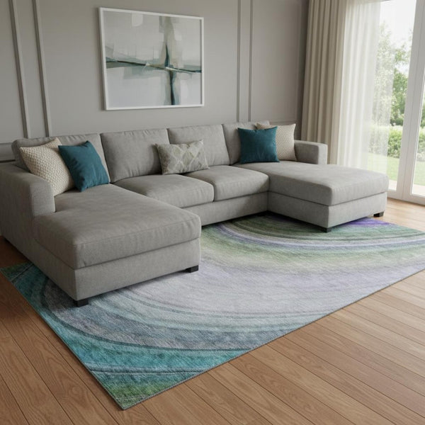 HomeRoots 9' X 12' Vibrant Teal Purple Green Ombre Area Rug - Washable, UV-Protected, Durable & Stylish Decor 650319
