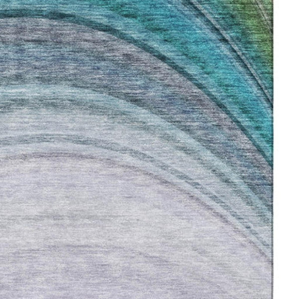 HomeRoots 10' Teal Purple Green Ombre Area Rug - Washable, UV-Protected, Soft, Durable, Stylish for Family Spaces 650320