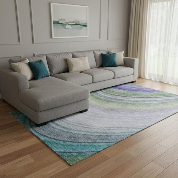 HomeRoots 10' Teal Purple Green Ombre Area Rug - Washable, UV-Protected, Soft, Durable, Stylish for Family Spaces 650320