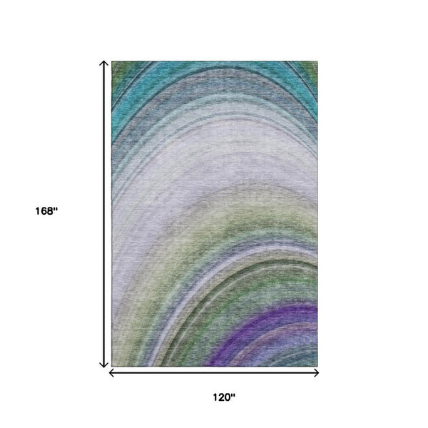 HomeRoots 10' Teal Purple Green Ombre Area Rug - Washable, UV-Protected, Soft, Durable, Stylish for Family Spaces 650320