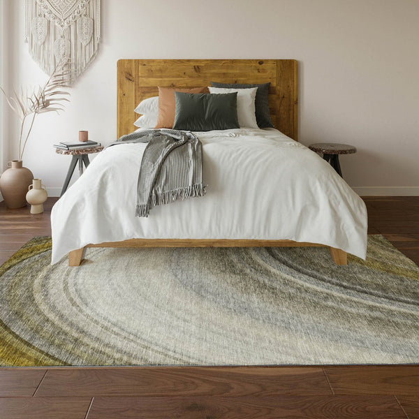 HomeRoots 5' X 8' Stylish Taupe Gold Gray Ombre Washable Area Rug with UV Protection for Modern Homes 650322