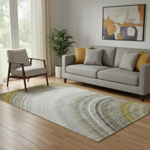HomeRoots 5' X 8' Stylish Taupe Gold Gray Ombre Washable Area Rug with UV Protection for Modern Homes 650322